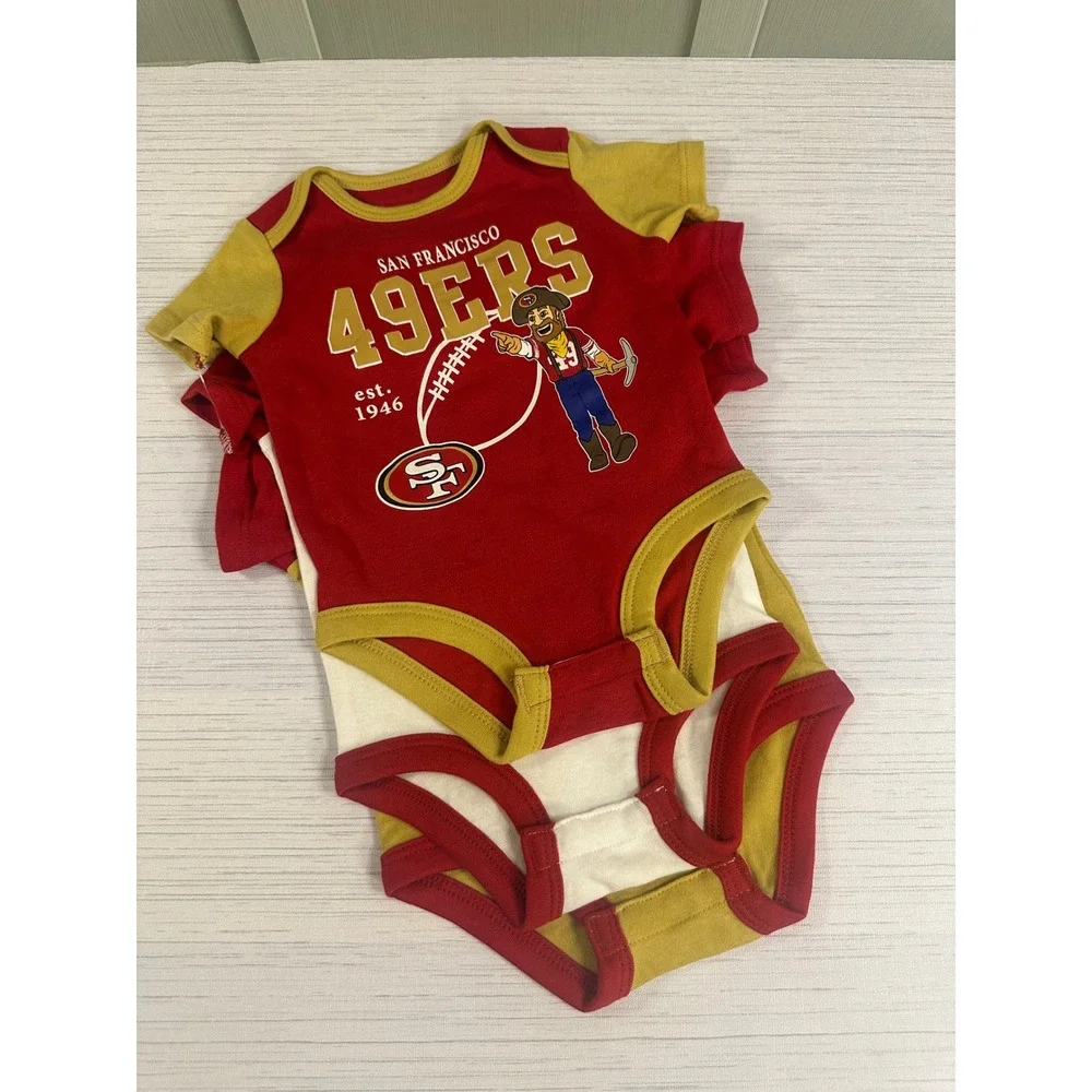 NFL Team Apparel San Francisco 49ers Baby Bodysuit 3 Pack Red Gold White 0-3M